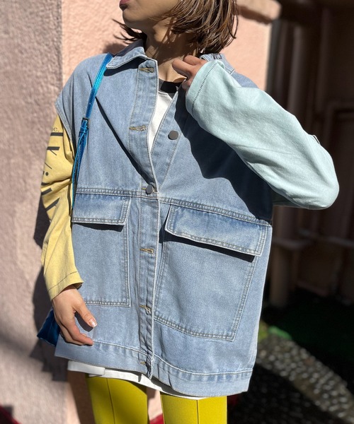 mi via loca（ミヴィアロカ）の「オーバーサイズデニムベスト（ベスト・レディース・ブルー・FREE）」の14枚目の写真