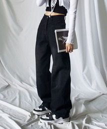 me+em select | 【 選べる４サイズ ／２カラー 】ツーポケットハイウエストルーズロングデニム(デニムパンツ)