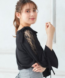 肩リボン袖割れ7分袖トップス