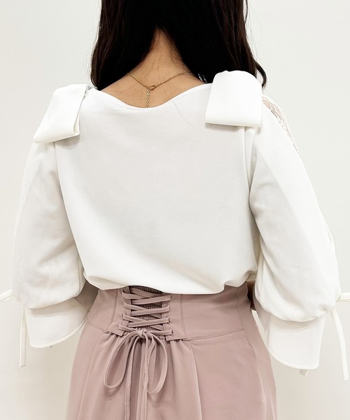 INGNI（イング）の「肩リボン袖割れ7分袖トップス（その他トップス・レディース・ブラック/オフホワイト・M）」の3枚目の写真