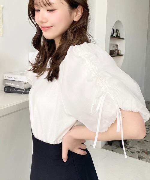 ラドロー 黒 パフスリーブ 半袖 トップス LUDLOW ブラウス ラドロー 黒