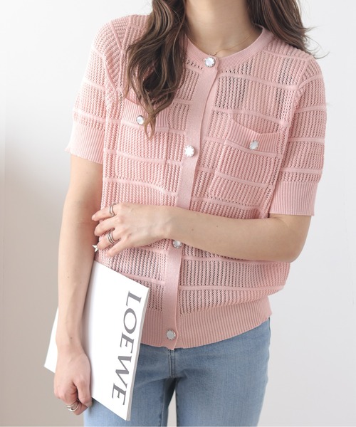 La-gemme（ラジェム）の「透かし編みニットカーディガン（カーディガン/ボレロ・レディース・イエロー/ホワイト/ピンク/ライム/グリーン/ブラック・フリー）」の6枚目の写真