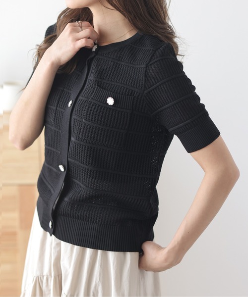 La-gemme（ラジェム）の「透かし編みニットカーディガン（カーディガン/ボレロ・レディース・イエロー/ホワイト/ピンク/ライム/グリーン/ブラック・フリー）」の14枚目の写真