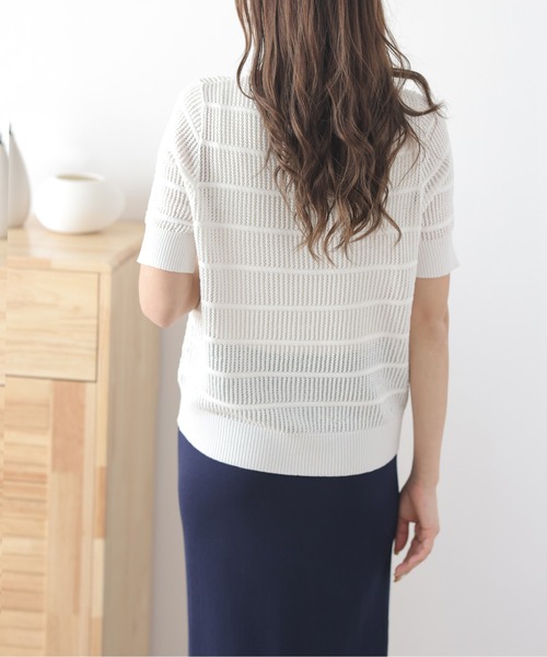 La-gemme（ラジェム）の「透かし編みニットカーディガン（カーディガン/ボレロ・レディース・イエロー/ホワイト/ピンク/ライム/グリーン/ブラック・フリー）」の7枚目の写真