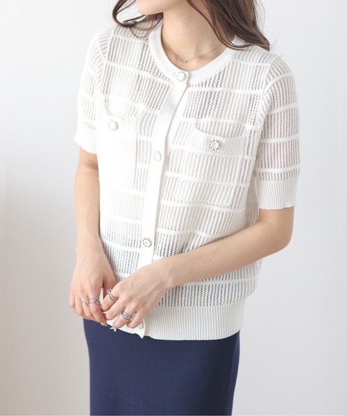 La-gemme（ラジェム）の「透かし編みニットカーディガン（カーディガン/ボレロ・レディース・イエロー/ホワイト/ピンク/ライム/グリーン/ブラック・フリー）」の18枚目の写真