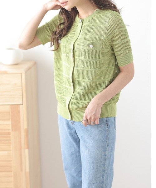 La-gemme（ラジェム）の「透かし編みニットカーディガン（カーディガン/ボレロ・レディース・イエロー/ホワイト/ピンク/ライム/グリーン/ブラック・フリー）」の11枚目の写真