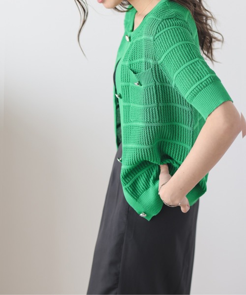 La-gemme（ラジェム）の「透かし編みニットカーディガン（カーディガン/ボレロ・レディース・イエロー/ホワイト/ピンク/ライム/グリーン/ブラック・フリー）」の15枚目の写真