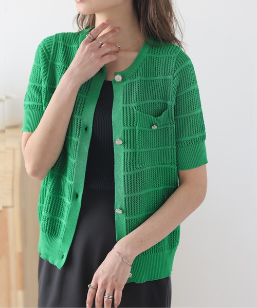 La-gemme（ラジェム）の「透かし編みニットカーディガン（カーディガン/ボレロ・レディース・イエロー/ホワイト/ピンク/ライム/グリーン/ブラック・フリー）」の19枚目の写真