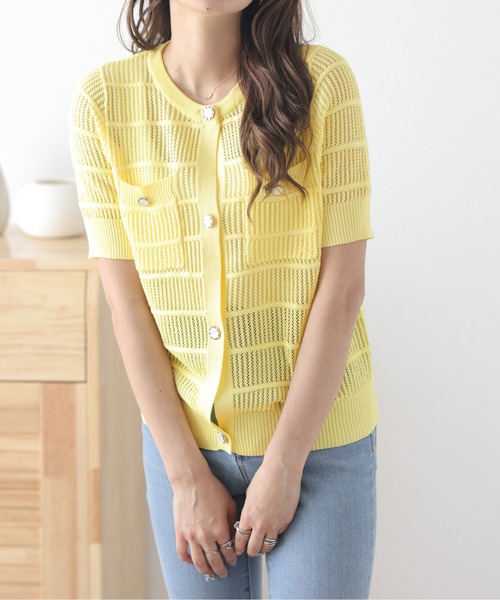 La-gemme（ラジェム）の「透かし編みニットカーディガン（カーディガン/ボレロ・レディース・イエロー/ホワイト/ピンク/ライム/グリーン/ブラック・フリー）」の12枚目の写真