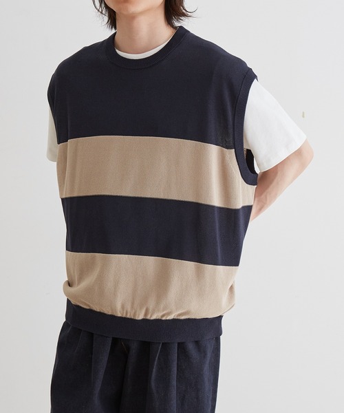 ADAM ET ROPE'(アダムエロペ)の「WASHI MIX ボーダー ニット ベスト(ベスト・メンズ・ネイビー/ブラウン/カーキ・M/L)」の3枚目の写真