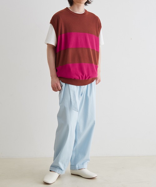 ADAM ET ROPE'(アダムエロペ)の「WASHI MIX ボーダー ニット ベスト(ベスト・メンズ・ネイビー/ブラウン/カーキ・M/L)」の8枚目の写真