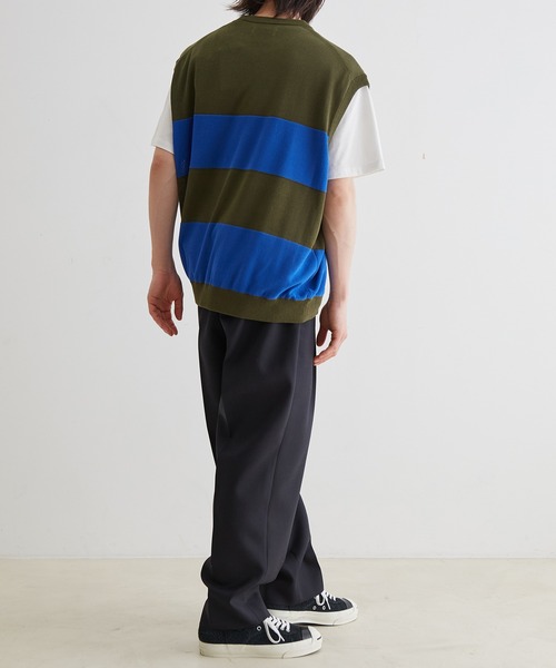 ADAM ET ROPE'(アダムエロペ)の「WASHI MIX ボーダー ニット ベスト(ベスト・メンズ・ネイビー/ブラウン/カーキ・M/L)」の16枚目の写真