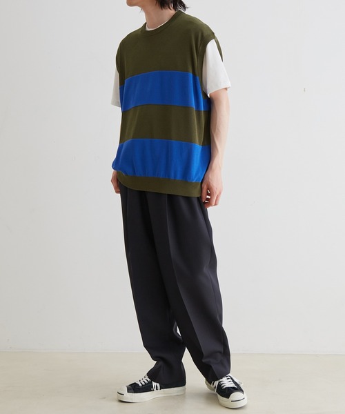ADAM ET ROPE'(アダムエロペ)の「WASHI MIX ボーダー ニット ベスト(ベスト・メンズ・ネイビー/ブラウン/カーキ・M/L)」の15枚目の写真