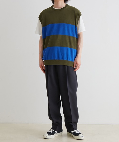 ADAM ET ROPE'(アダムエロペ)の「WASHI MIX ボーダー ニット ベスト(ベスト・メンズ・ネイビー/ブラウン/カーキ・M/L)」の14枚目の写真