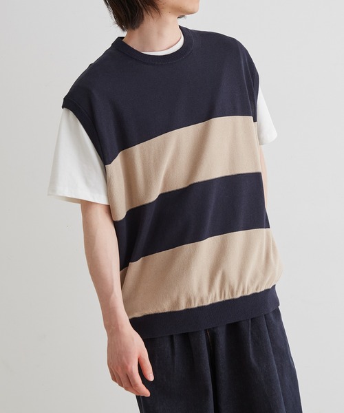 ADAM ET ROPE'(アダムエロペ)の「WASHI MIX ボーダー ニット ベスト(ベスト・メンズ・ネイビー/ブラウン/カーキ・M/L)」の17枚目の写真