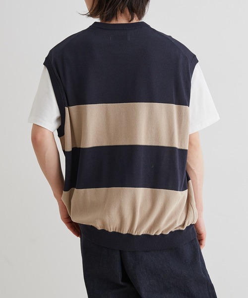 ADAM ET ROPE'(アダムエロペ)の「WASHI MIX ボーダー ニット ベスト(ベスト・メンズ・ネイビー/ブラウン/カーキ・M/L)」の19枚目の写真