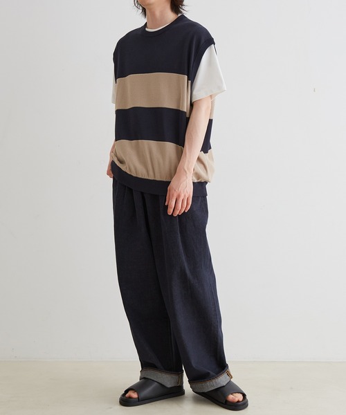 ADAM ET ROPE'(アダムエロペ)の「WASHI MIX ボーダー ニット ベスト(ベスト・メンズ・ネイビー/ブラウン/カーキ・M/L)」の21枚目の写真