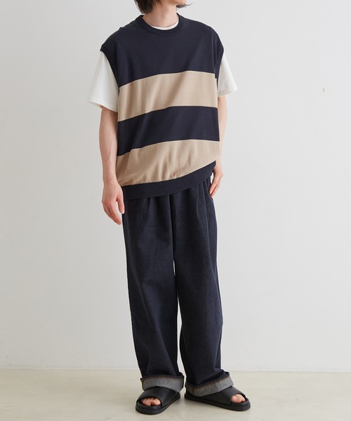 ADAM ET ROPE'(アダムエロペ)の「WASHI MIX ボーダー ニット ベスト(ベスト・メンズ・ネイビー/ブラウン/カーキ・M/L)」の20枚目の写真