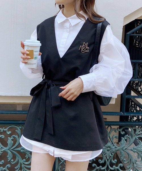 one after another NICE CLAUP（ワンアフターアナザーナイスクラップ）の「新色追加/NCロゴブローチ付きベスト（ベスト・レディース・ブラック/ブラック系その他/アイボリー・FREE）」の10枚目の写真