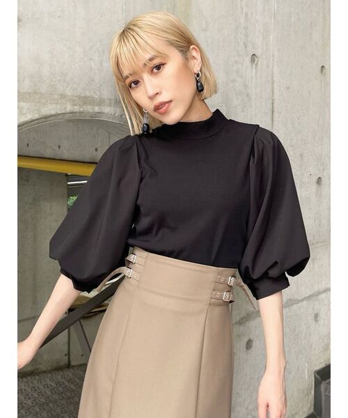 MURUA（ムルーア）の「テレコドッキングショートトップス（Tシャツ/カットソー・レディース・ブラック/ホワイト/グリーン・FREE）」の4枚目の写真