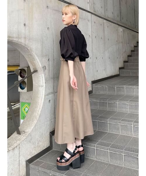 MURUA（ムルーア）の「テレコドッキングショートトップス（Tシャツ/カットソー・レディース・ブラック/ホワイト/グリーン・FREE）」の6枚目の写真