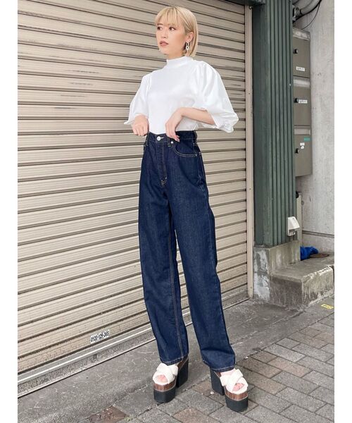 MURUA（ムルーア）の「テレコドッキングショートトップス（Tシャツ/カットソー・レディース・ブラック/ホワイト/グリーン・FREE）」の7枚目の写真