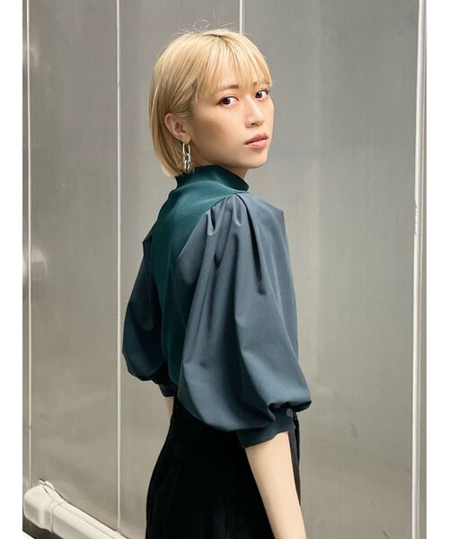 MURUA（ムルーア）の「テレコドッキングショートトップス（Tシャツ/カットソー・レディース・ブラック/ホワイト/グリーン・FREE）」の9枚目の写真