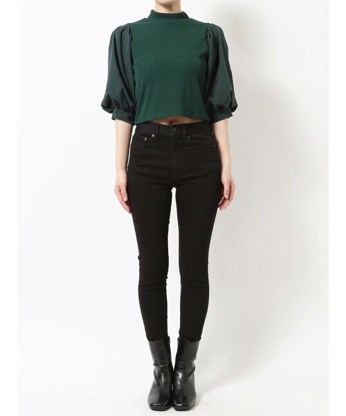 MURUA（ムルーア）の「テレコドッキングショートトップス（Tシャツ/カットソー・レディース・ブラック/ホワイト/グリーン・FREE）」の20枚目の写真