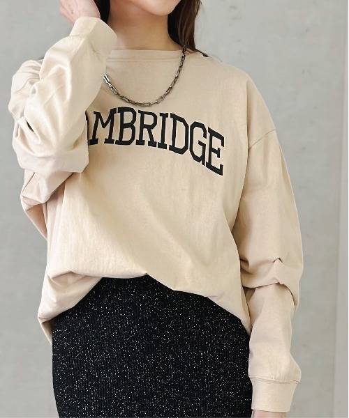 Per sist ence(パーシエンス)の「カレッジロゴプリントロンT(Tシャツ/カットソー・レディース・ベージュ/ブラック/オフホワイト/グレー・FREE)」の4枚目の写真
