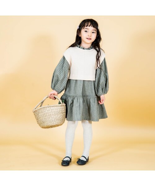 Ampersand(アンパサンド)の「premier ニットライクカットソーベスト&ストライプワンピースセット(ワンピース・キッズ・ベージュ/グレー・80/90/100/110/120/130/140)」の5枚目の写真