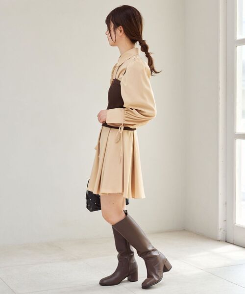 MAJESTIC LEGON（マジェスティックレゴン）の「ビスチェセットミニシャツワンピース（シャツワンピース・レディース・ブラウン/アイボリー/ネイビー・MEDIUM）」の4枚目の写真