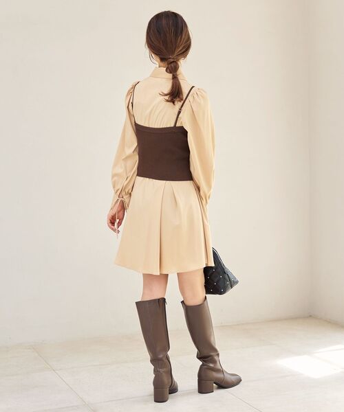 MAJESTIC LEGON（マジェスティックレゴン）の「ビスチェセットミニシャツワンピース（シャツワンピース・レディース・ブラウン/アイボリー/ネイビー・MEDIUM）」の5枚目の写真