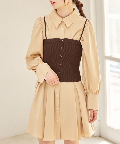 MAJESTIC LEGON（マジェスティックレゴン）の「ビスチェセットミニシャツワンピース（シャツワンピース・レディース・ブラウン/アイボリー/ネイビー・MEDIUM）」の7枚目の写真
