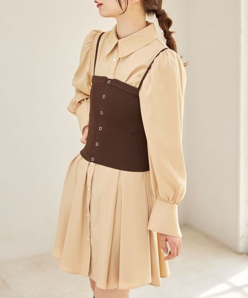 MAJESTIC LEGON（マジェスティックレゴン）の「ビスチェセットミニシャツワンピース（シャツワンピース・レディース・ブラウン/アイボリー/ネイビー・MEDIUM）」の8枚目の写真