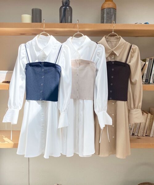 MAJESTIC LEGON（マジェスティックレゴン）の「ビスチェセットミニシャツワンピース（シャツワンピース・レディース・ブラウン/アイボリー/ネイビー・MEDIUM）」の10枚目の写真