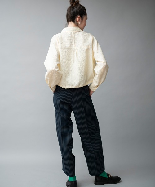 COMMRE（コムル）の「ドロスト入り刺繍ショートシャツ（シャツ/ブラウス・レディース・ブラック/アイボリー/ブルー・FREE）」の12枚目の写真