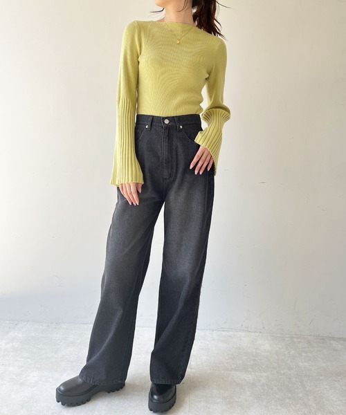 GeeRA(ジーラ)の「サイドラインワイドデニムパンツ(デニムパンツ・レディース・ブルー/ブラック・LARGE/MEDIUM)」の3枚目の写真