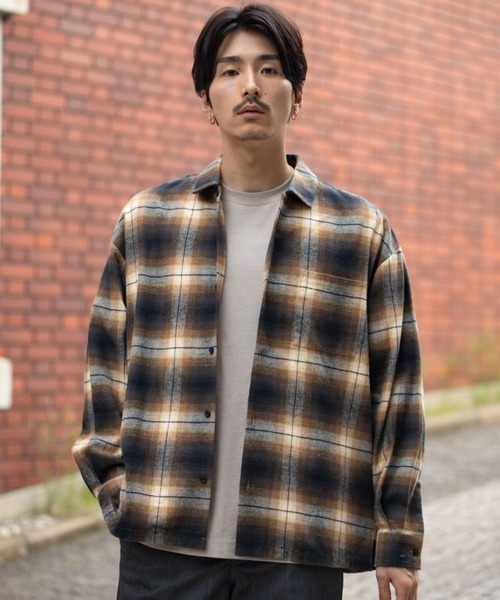ウールシャツ　90s オンブレ　チェック　シャドー　長袖　USA製 モッシモ MOSSIMO（モッシモ）オンブレチェックシャツ（シャツ/ブラウス