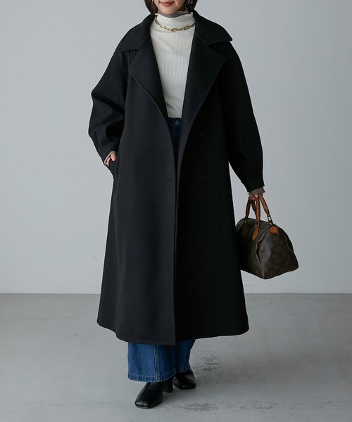 Anss.me】スタンドカラーマルチウェイメルトンロングコート（ステン