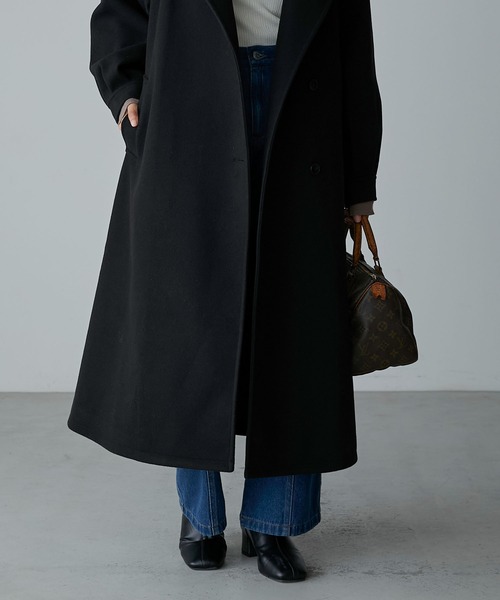 Anss.me】スタンドカラーマルチウェイメルトンロングコート（ステン