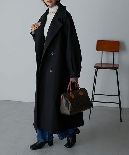 Anss.me】スタンドカラーマルチウェイメルトンロングコート（ステン