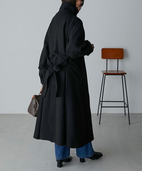 Anss.me】スタンドカラーマルチウェイメルトンロングコート（ステン