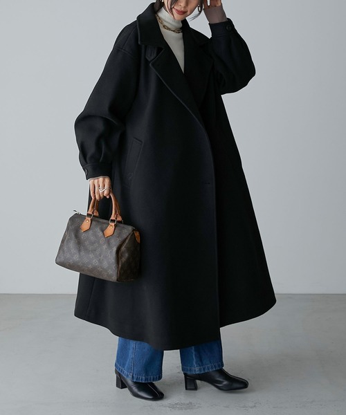 Anss.me】スタンドカラーマルチウェイメルトンロングコート（ステン