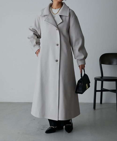 Anss.me】スタンドカラーマルチウェイメルトンロングコート（ステン