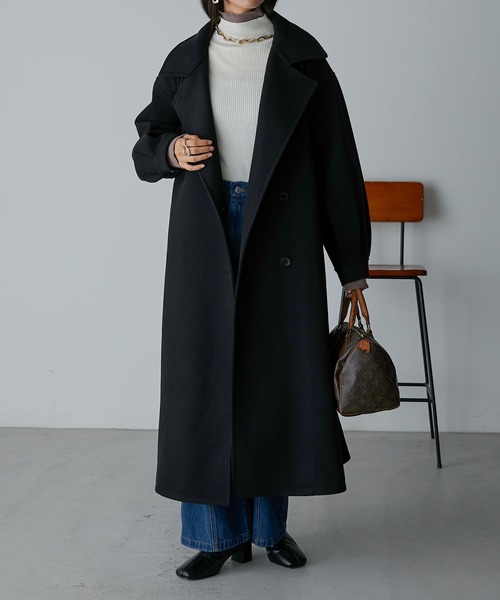 Anss.me】スタンドカラーマルチウェイメルトンロングコート（ステン