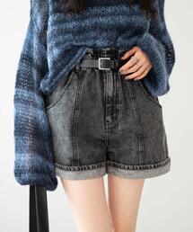 WEGO | WEGO/【23年秋冬新作】ベルト付ウエストフリルマムショーツ(デニムパンツ)