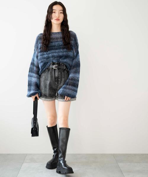 WEGO（ウィゴー）の「WEGO/ベルト付ウエストフリルマムショーツ（デニムパンツ・レディース・コバルトブルー/ブラック系その他・SMALL/MEDIUM）」の21枚目の写真