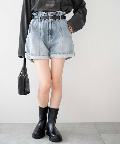 WEGO（ウィゴー）の「WEGO/ベルト付ウエストフリルマムショーツ（デニムパンツ・レディース・コバルトブルー/ブラック系その他・SMALL/MEDIUM）」の9枚目の写真