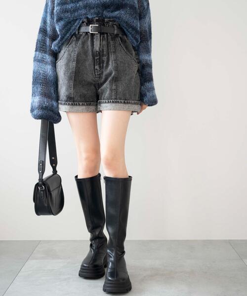 WEGO（ウィゴー）の「WEGO/ベルト付ウエストフリルマムショーツ（デニムパンツ・レディース・コバルトブルー/ブラック系その他・SMALL/MEDIUM）」の5枚目の写真