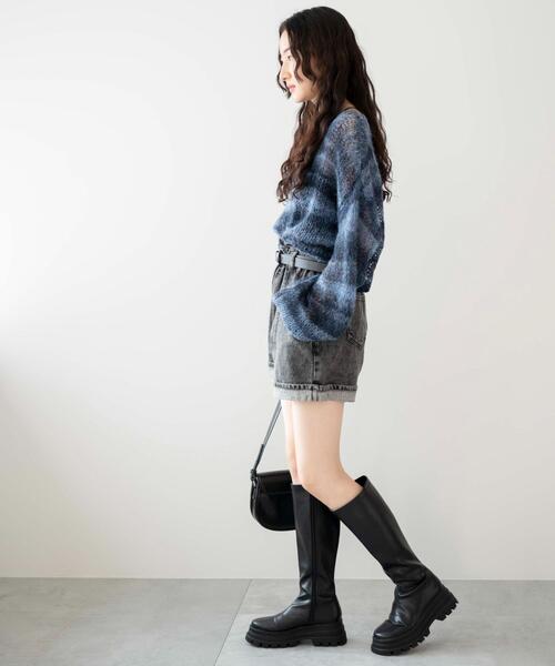 WEGO（ウィゴー）の「WEGO/ベルト付ウエストフリルマムショーツ（デニムパンツ・レディース・コバルトブルー/ブラック系その他・SMALL/MEDIUM）」の8枚目の写真